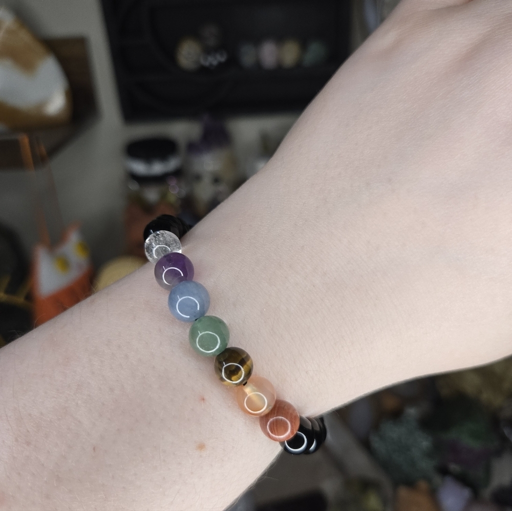 Chakra & Obsidian Crystal Beaded Bracelet